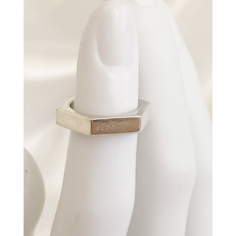GUCCI Trademark Hexagon Ring Signet Style Sterling Silver Unisex Limited Edition